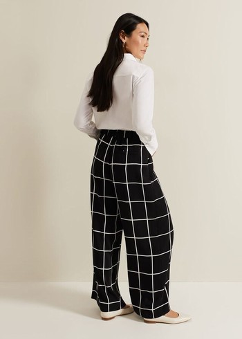 Phase Eight Aspen Check Wide Leg Trousers Black Canada | RJWNTP-079